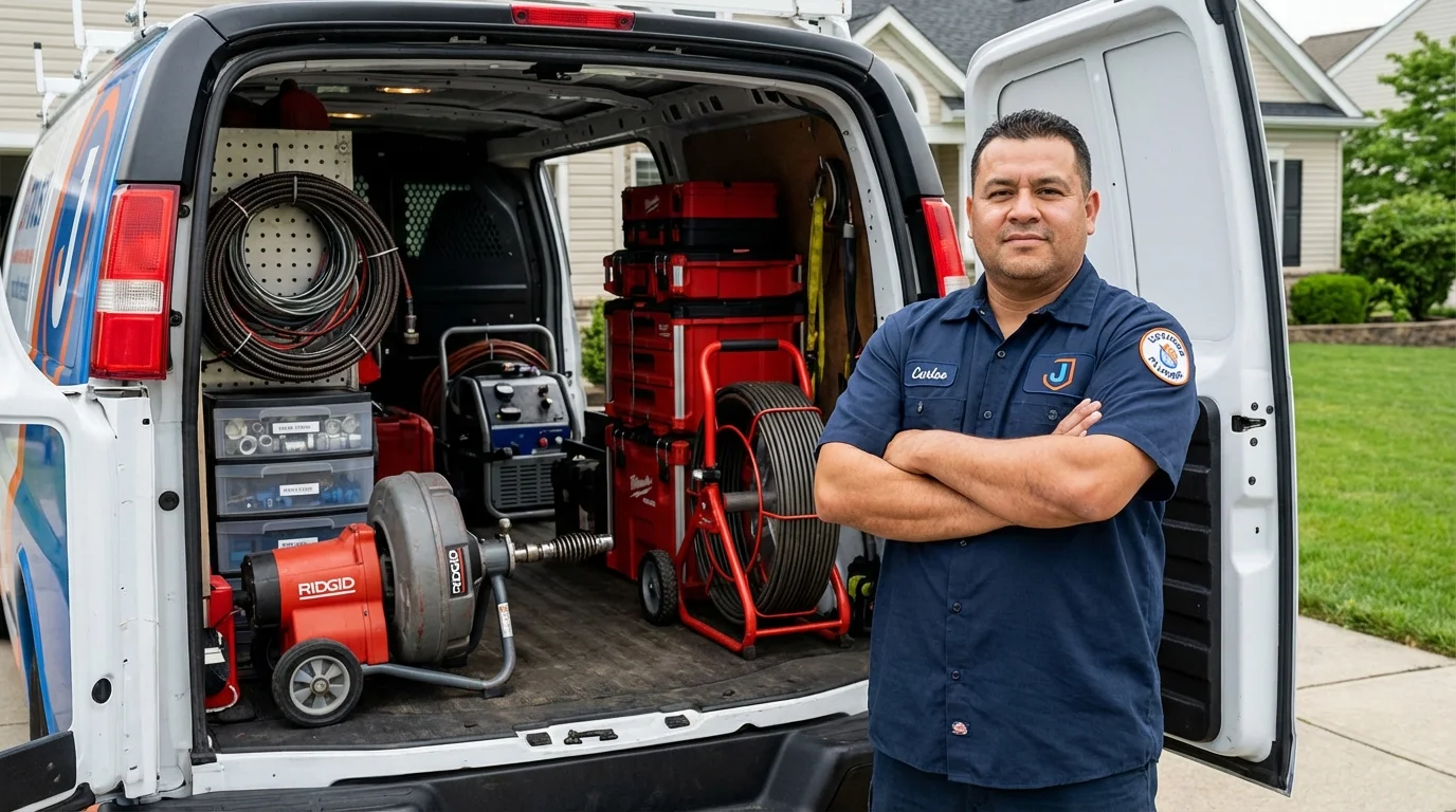 Professional drain cleaning equipment and Johns Plumbing LLC plumber in Vine Grove