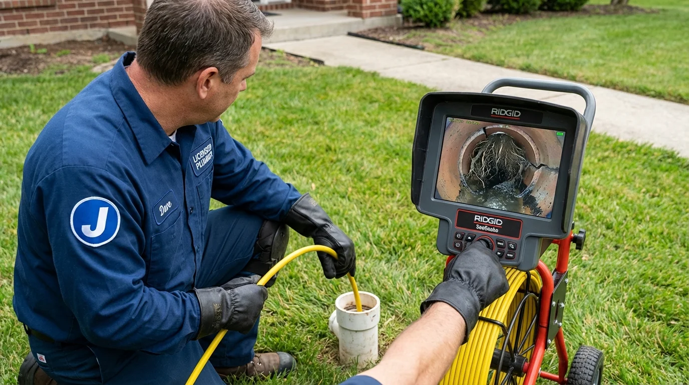 Sewer camera inspection being performed by Johns Plumbing LLC in Vine Grove