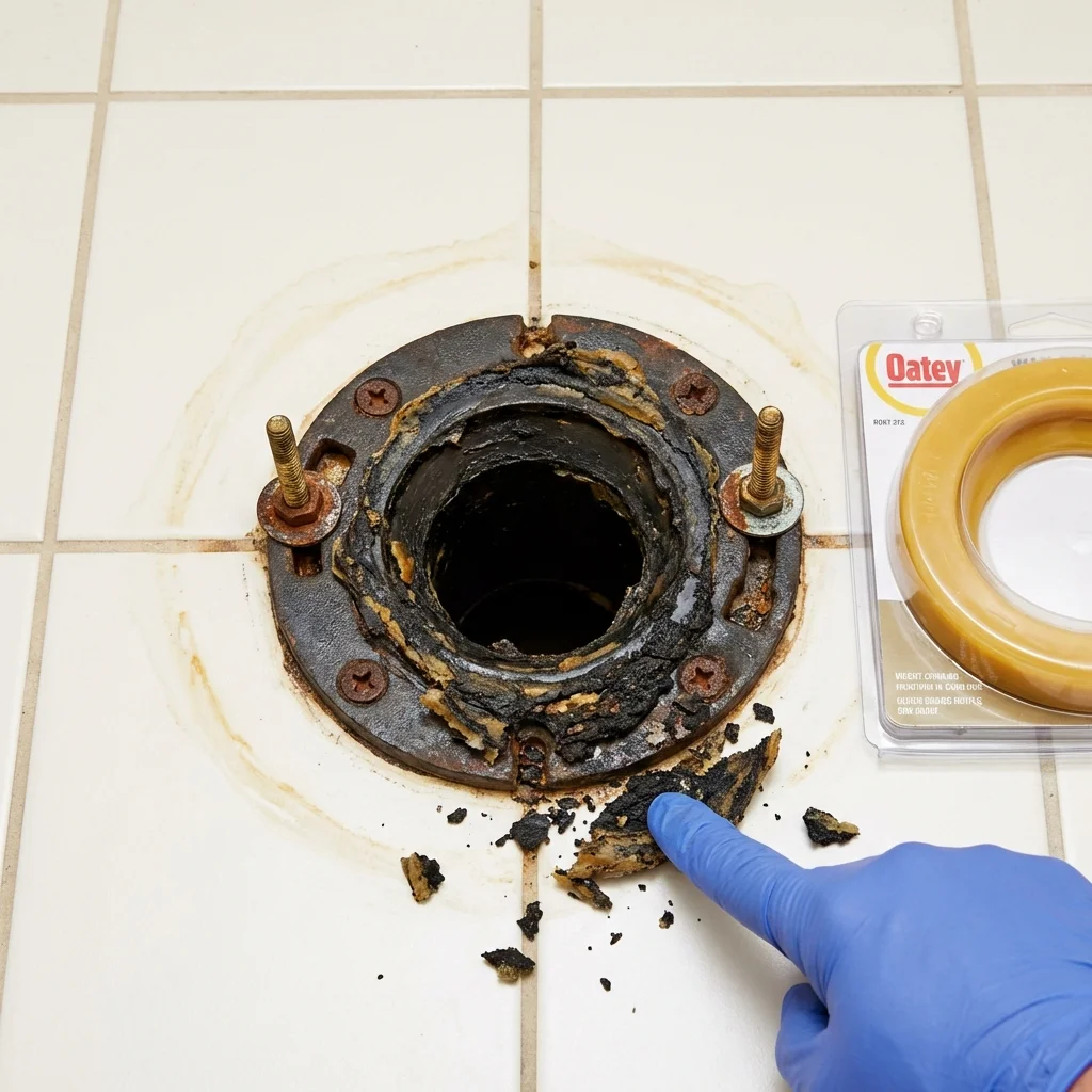 Failed wax ring showing water seepage at the base of a toilet in a Vine Grove, KY home
