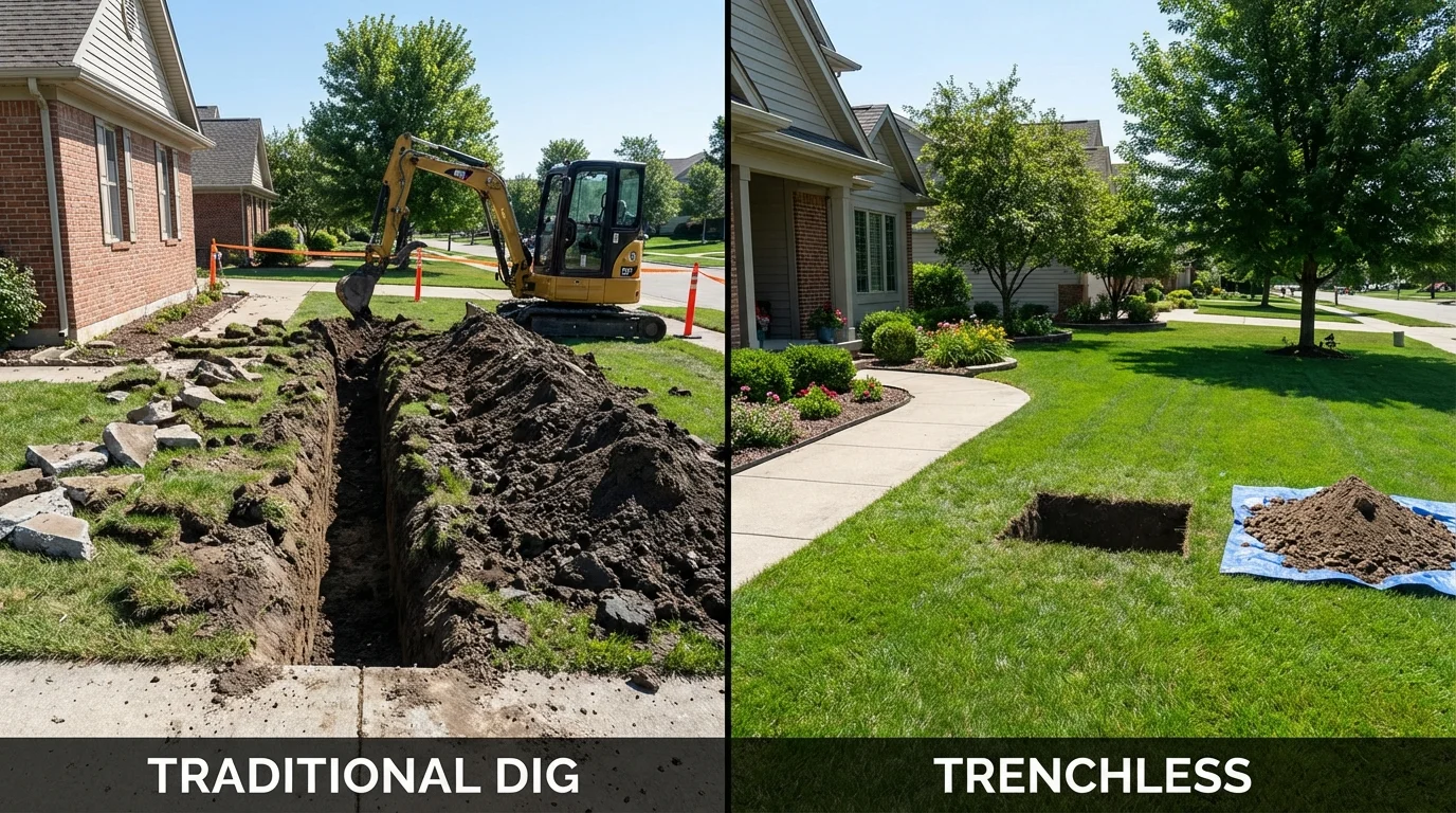Trenchless sewer repair with minimal yard damage versus traditional excavation in Vine Grove, KY